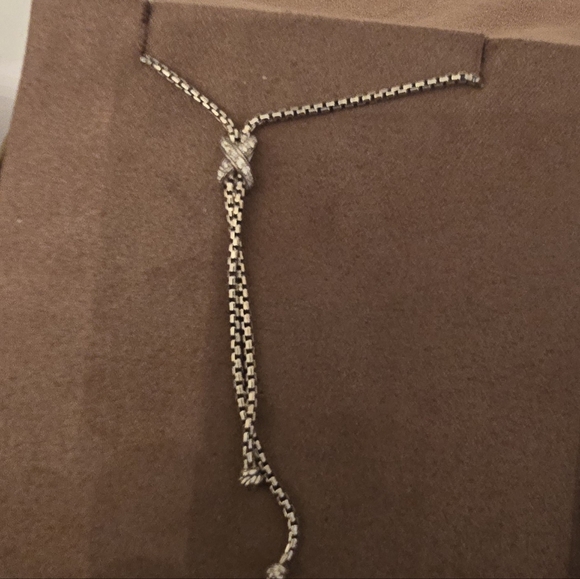 David Yurman Sterling Silver Petite X Lariat Y Necklace w/ Diamonds - Picture 3 of 5